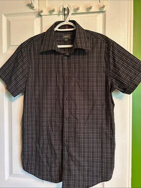 Mexx Men’s Black Windowpane Short-Sleeve Button-Up Shirt